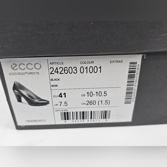 NIB ECCO Sculptured 75 Heel Black Slip-On Leather Almond Toe Pump US 10/10.5 - Picture 5 of 11